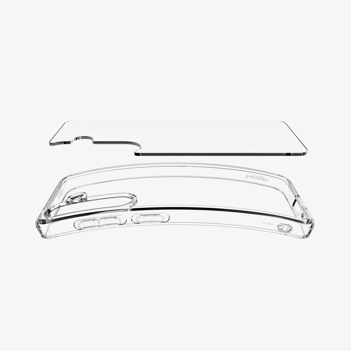 ACS08985 - Galaxy S25 Plus Case Ultra Hybrid in Crystal Clear showing the detached inner layer hovering above the tpu frame
