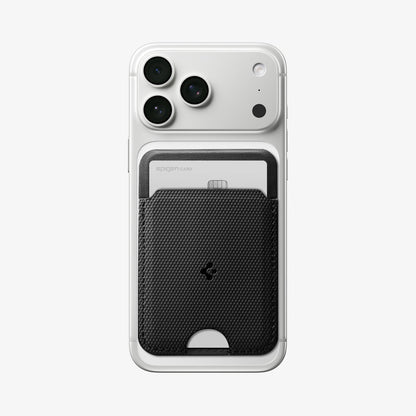 AFA10405 - MagSafe Card Holder Slim Fold (MagFit) | S314-1 in Black showing front and phone