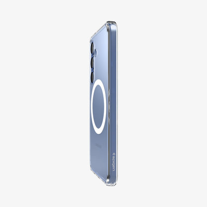 ACS09002 - Galaxy S25 Case Ultra Hybrid Metal Ring (MagFit) in Clear White showing the partial back and side