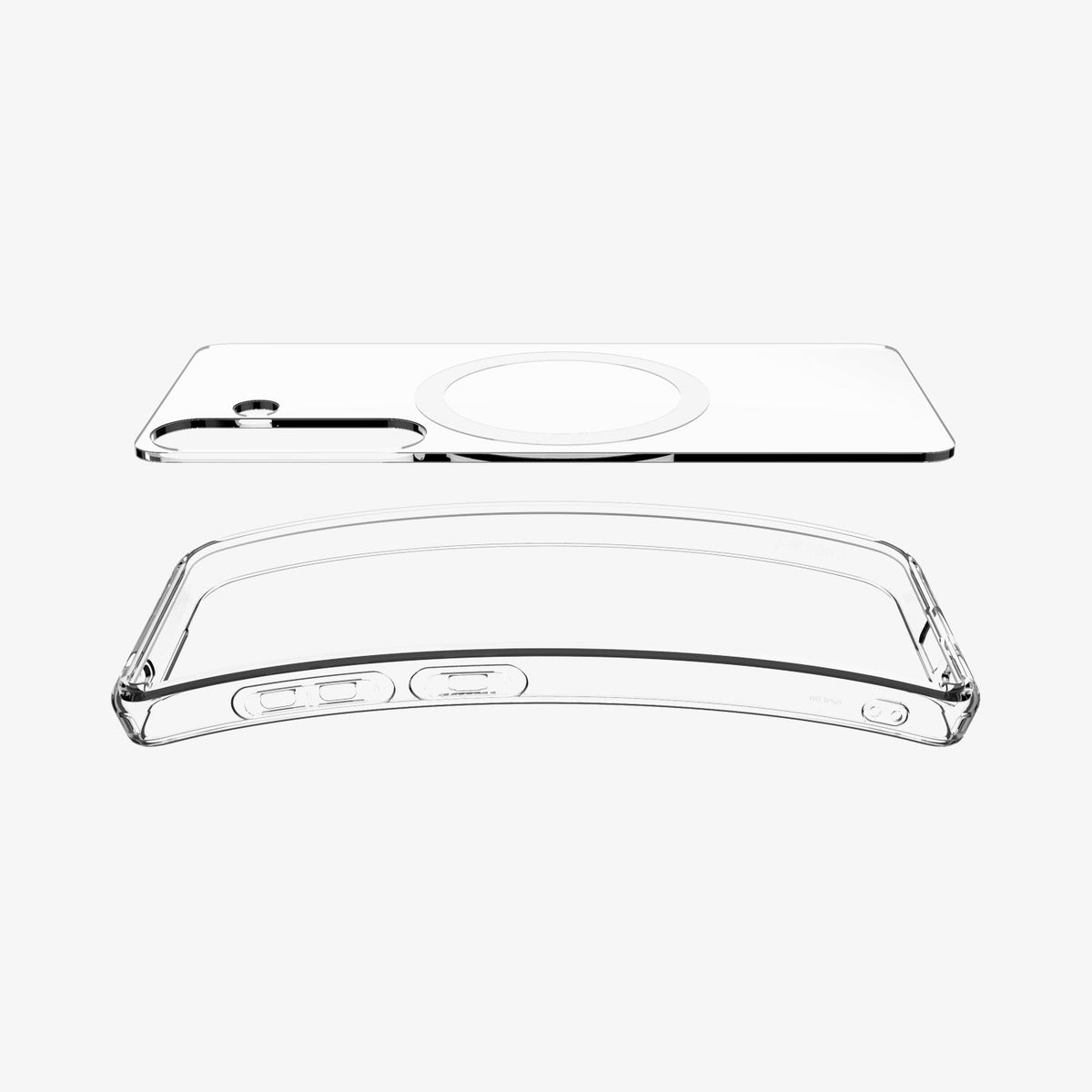ACS09002 - Galaxy S25 Case Ultra Hybrid Metal Ring (MagFit) in Clear White showing the detached inner layer hovering above the tpu frame