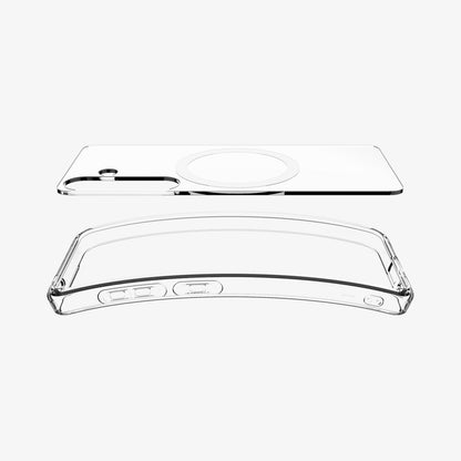 ACS09002 - Galaxy S25 Case Ultra Hybrid Metal Ring (MagFit) in Clear White showing the detached inner layer hovering above the tpu frame