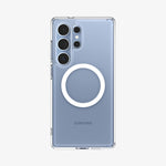 ACS08956 - Galaxy S25 Ultra Case Ultra Hybrid Metal Ring (MagFit + Qi2 Ready) in Clear White showing the back