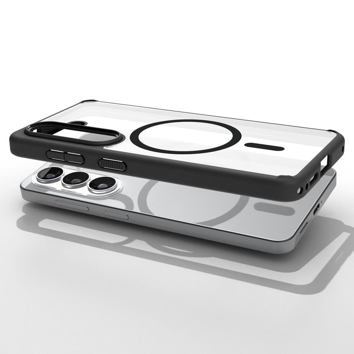 ACS10965 - Galaxy S26 Plus Case Ultra Hybrid (Mag Fit) Matte Black showing top view of phone and case showcase on top side by side
