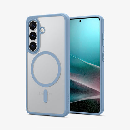 ACS11163 - Galaxy S26 Plus Case Ultra Hybrid (Mag Fit) Light Blue showing the back with the device, partial back case only, partial front and sides