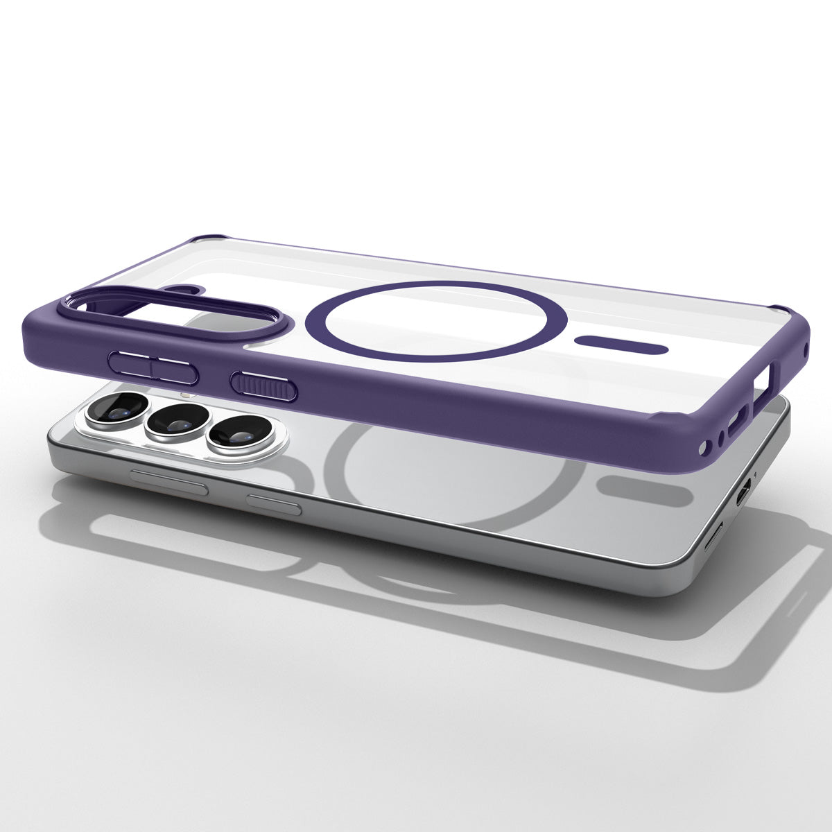 ACS11167 - Galaxy S26 Case Ultra Hybrid (Mag Fit) Deep Purple showing top view of phone and case showcase on top side by side
