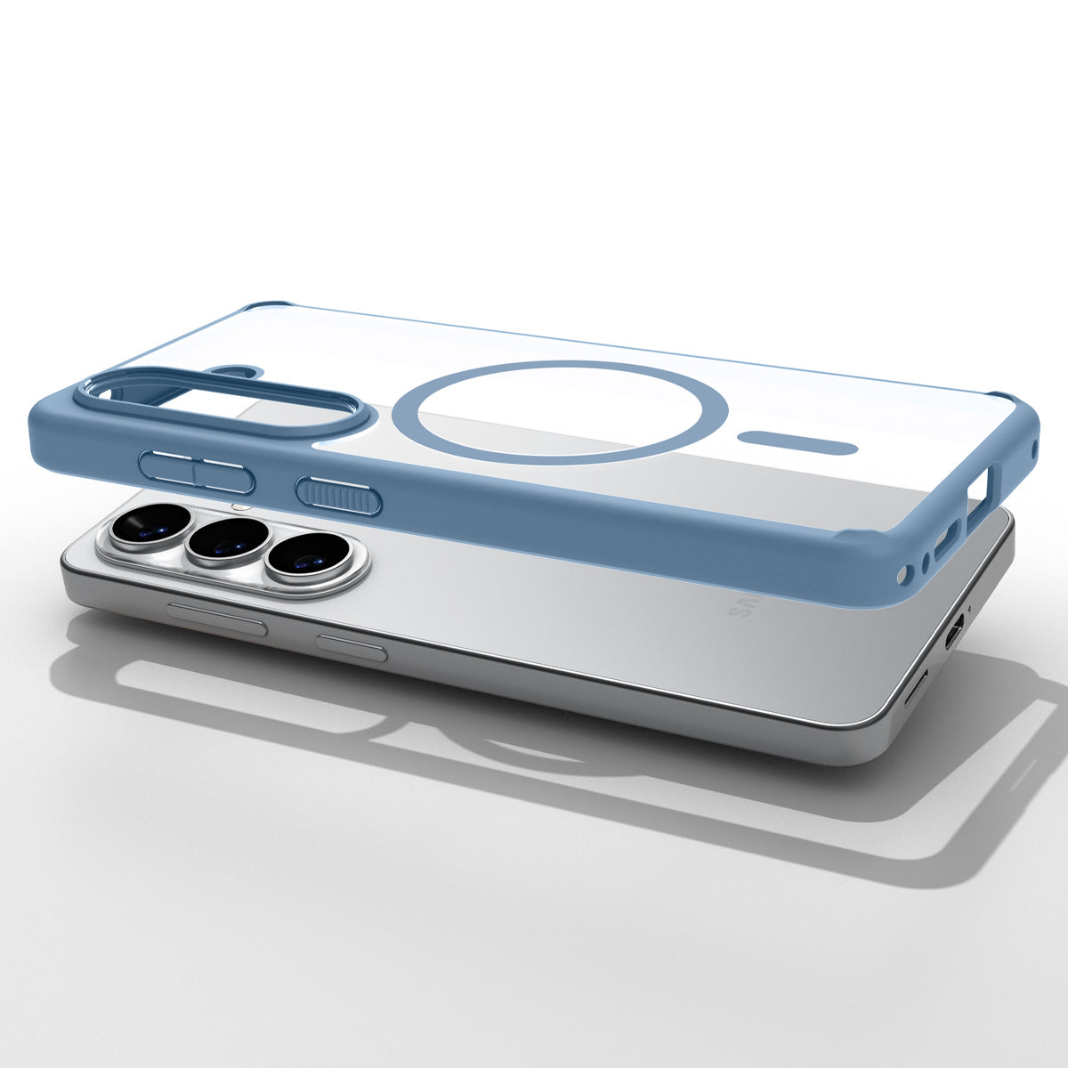 ACS11166 - Galaxy S26 Case Ultra Hybrid (Mag Fit) Light Blue showing top view of phone and case showcase on top side by side