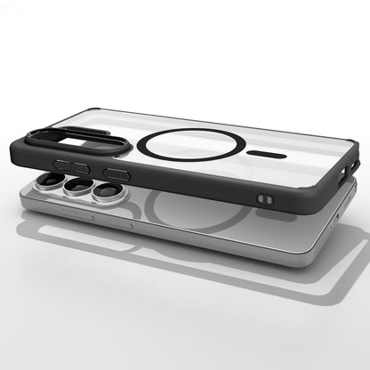 ACS10959 - Galaxy S26 Ultra Case Ultra Hybrid (Mag Fit) Matte Black showing top view of phone and case showcase on top side by side