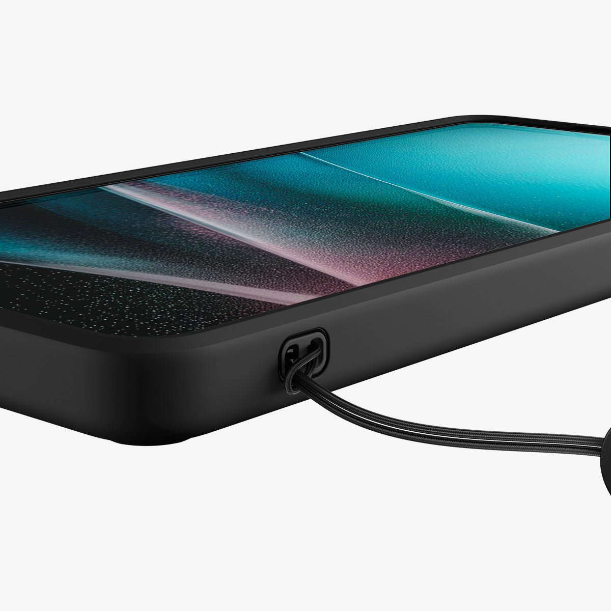 ACS10960 - Galaxy S26 Ultra Case Ultra Hybrid (Mag Fit) Frost Black showing the side with device and strap in the phone