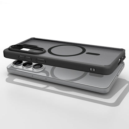 ACS10960 - Galaxy S26 Ultra Case Ultra Hybrid (Mag Fit) Frost Black showing top view of phone and case showcase on top side by side