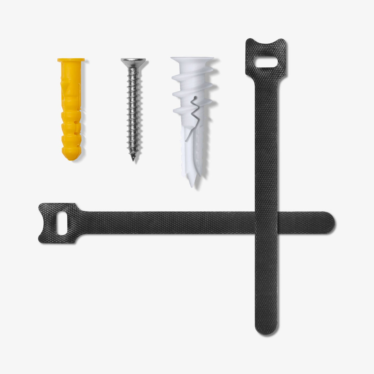 AMP09408 - Starlink Gen 3 Mount | STL310 in White showing the expansion bolt, dry wall anchor, screw and cable ties