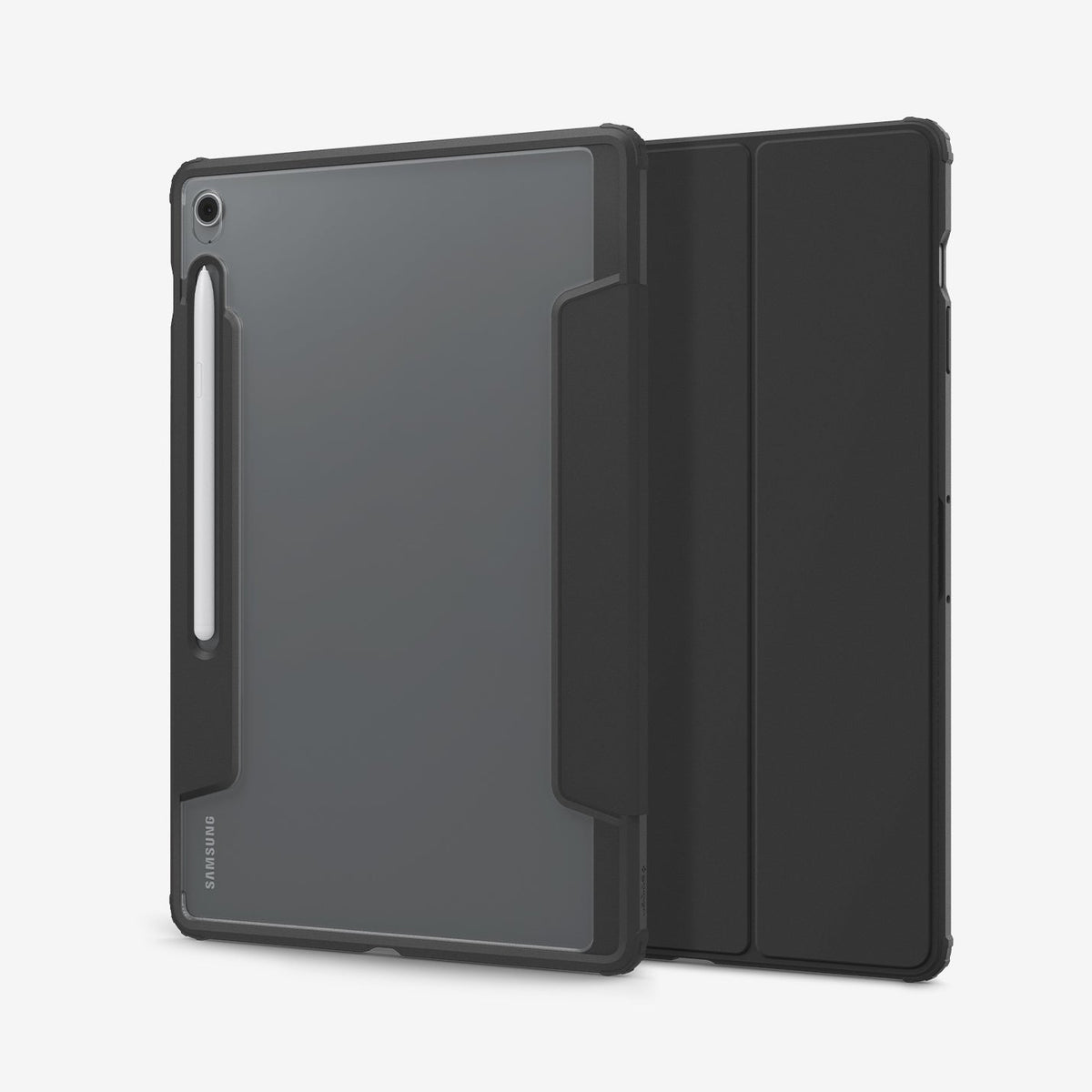 ACS09446 - Galaxy Tab S10 FE+ Case Ultra Hybrid Pro in Black showing the back and partial front