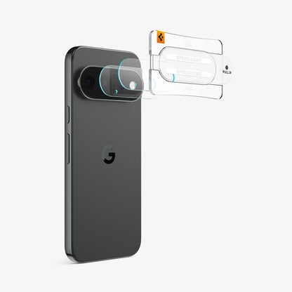 AGL11484 - Pixel 11 Pro Optik EZ Fit Lens Protector lens protectors aligned with the camera lenses using the installation tray.