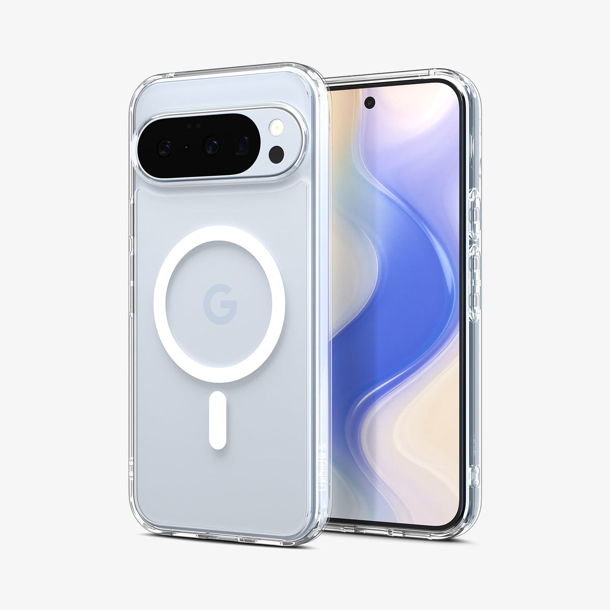 ACS09702 - Pixel 10 / Pixel 10 Pro Case Ultra Hybrid Metal Ring (MagFit) in crystal clear showing the back and front