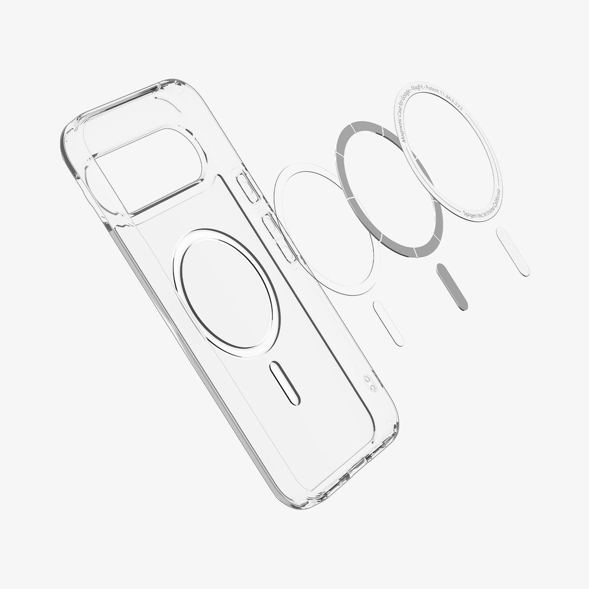 ACS09702 - Pixel 10 / Pixel 10 Pro Case Ultra Hybrid Metal Ring (MagFit) in crystal clear showing the inside magnet ring layers