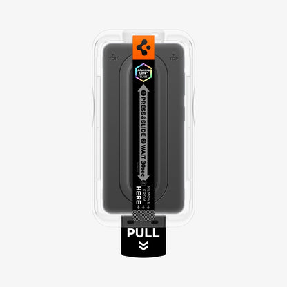AGL11081 - Galaxy S26 Plus GLAS.tR EZ Fit Pro | Privacy showing the installation tray hovering the phone
