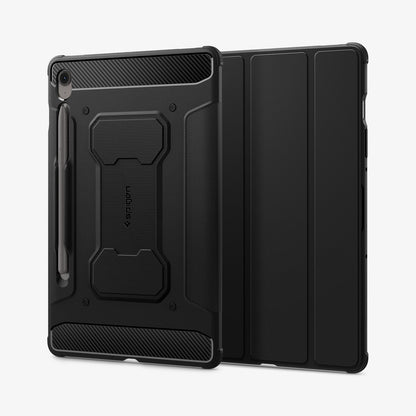 ACS09380 - Galaxy Tab S10 FE Case Rugged Armor Pro in Matte Black showing the back and partial front