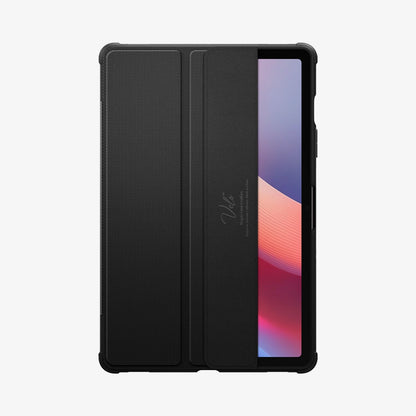 ACS09380 - Galaxy Tab S10 FE Case Rugged Armor Pro in Matte Black showing the front cover partially open showing partial front of the device