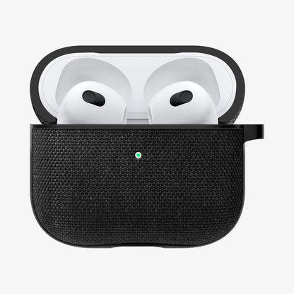 ASD02111 - Apple AirPods 3 Case Urban Fit in black showing the front with top open and AirPods inside