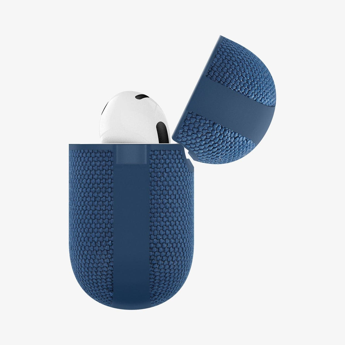 ASD02128 - Apple AirPods 3 Case Urban Fit in navy blue showing the side with top open and AirPods inside