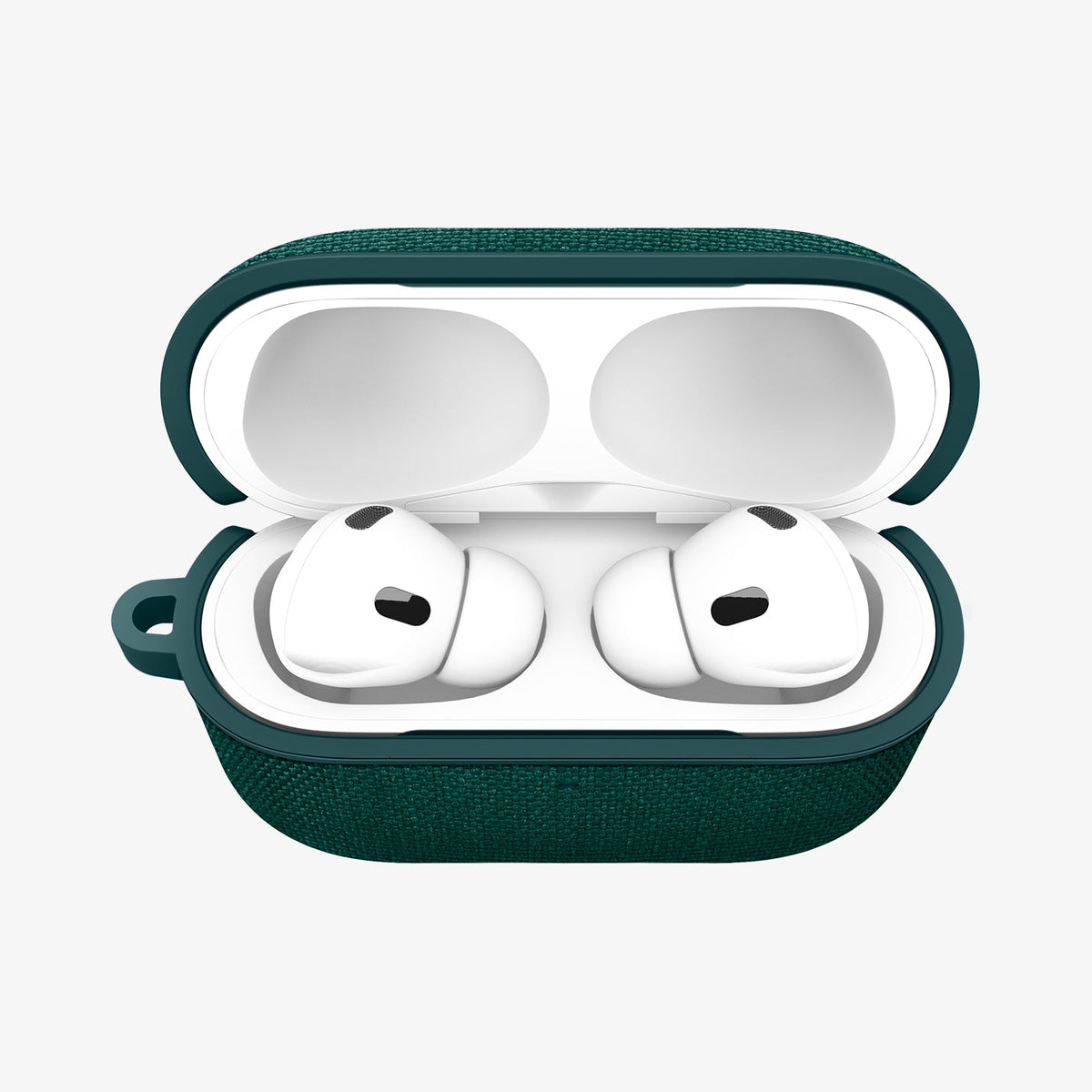ACS11195- AirPods Pro 3 Series Urban Fit in Midnight Green showing the front with top open and AirPods inside