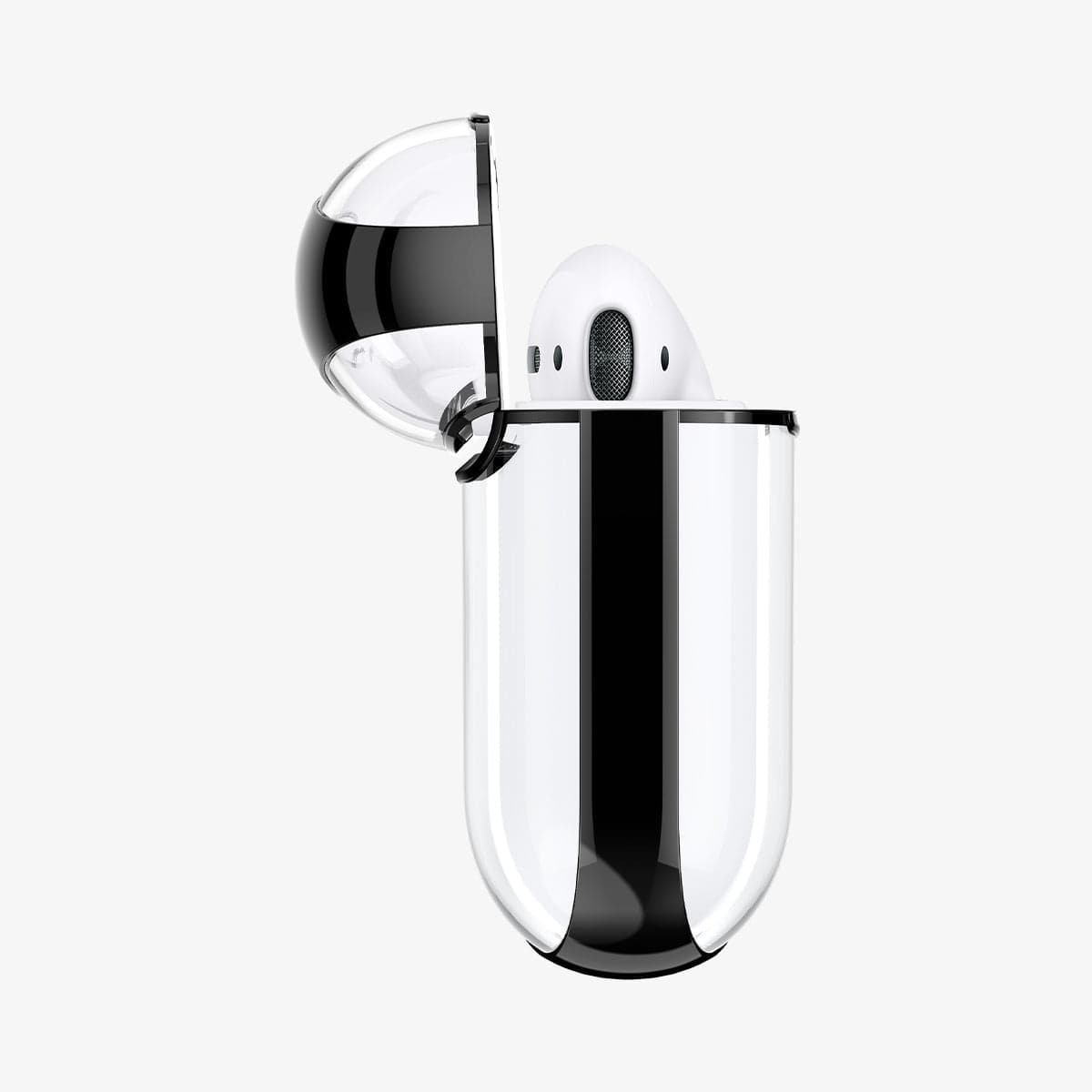 ASD01300 - Apple AirPods 1 / 2 Case Ultra Hybrid in black showing the side with top open and AirPods inside