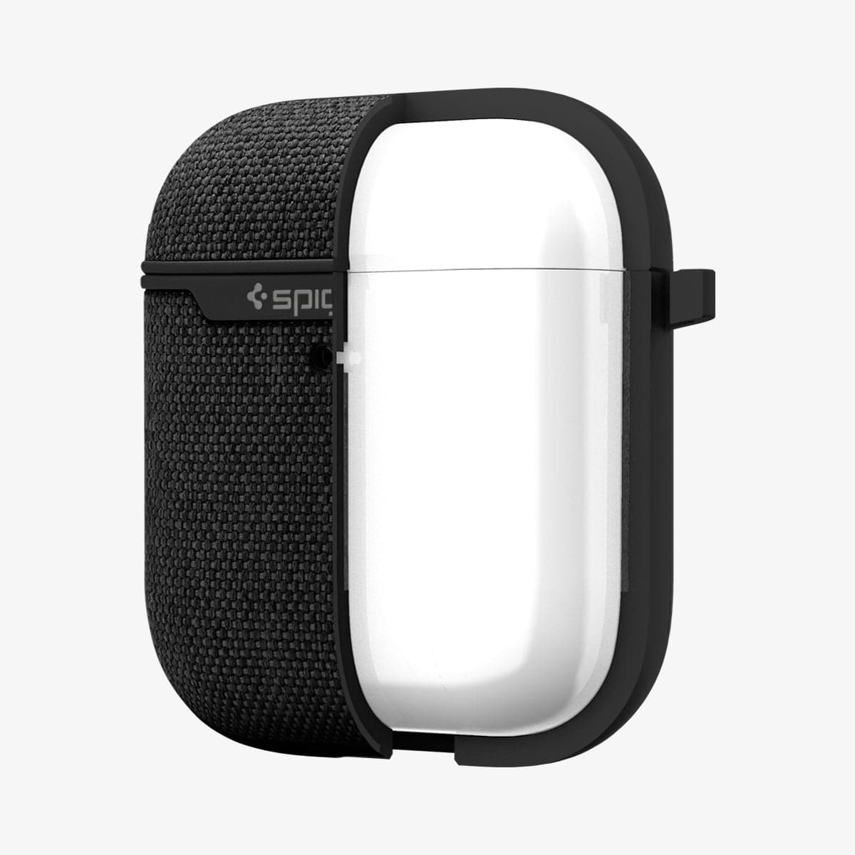 074CS27030 - Apple AirPods 1 / 2 Case Urban Fit in black showing the front with case half cut open