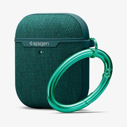 ASD00678 - Apple AirPods 1 / 2 Case Urban Fit in midnight green showing the front, side and carabiner