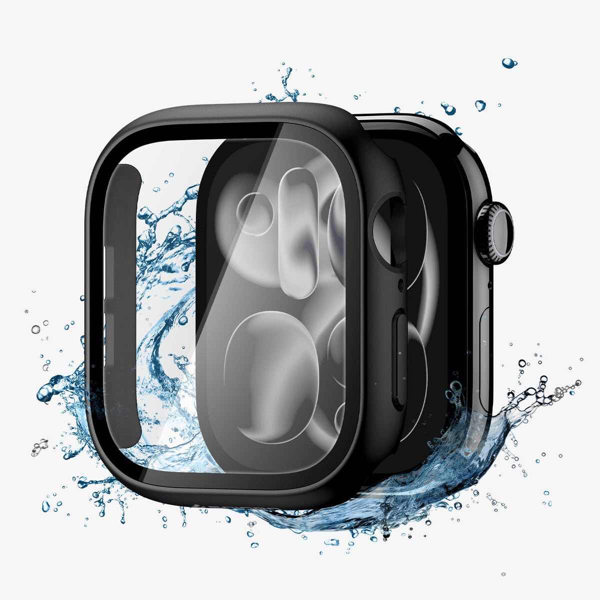 ACS11410 - Apple Watch Series - Thin Fit 360 | Waterproof Ring (42mm) in Black showing front and waterproof