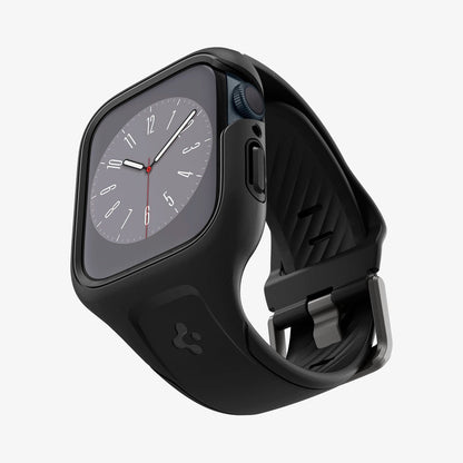 ACS04190 - Apple Watch Series (41mm) Case Liquid Air Pro in black showing the front, bottom and inside of band