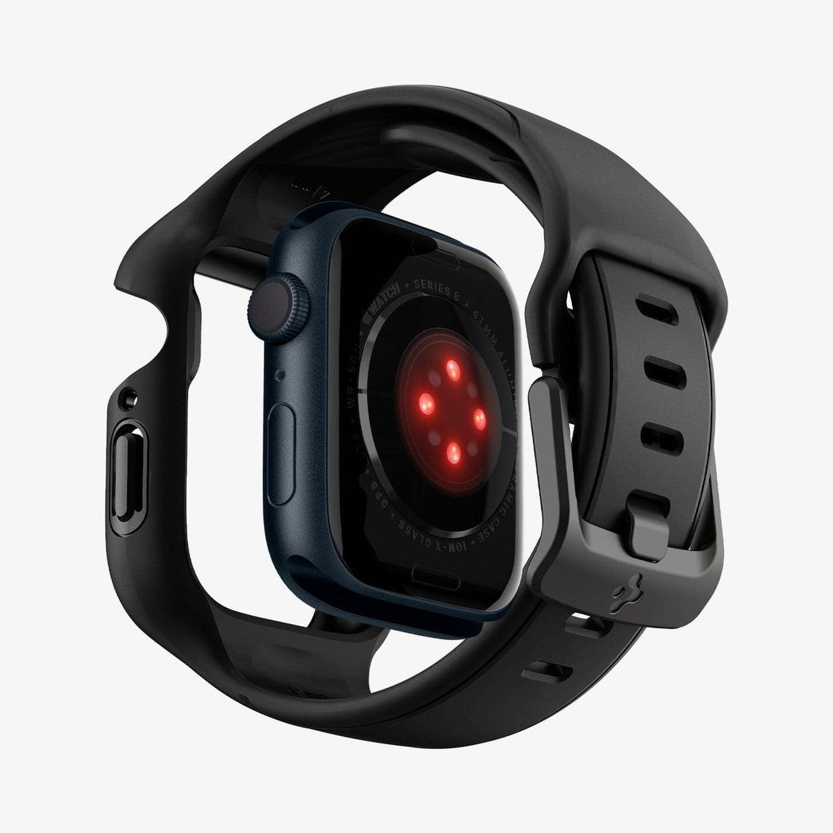 ACS04190 - Apple Watch Series (41mm) Case Liquid Air Pro in black showing the back with watch face hovering away from band