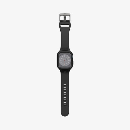 ACS04182 - Apple Watch Series (45mm) Case Liquid Air Pro in black showing the front with watch band laid out flat