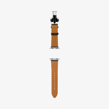 AMP06927 - Apple Watch Series (Apple Watch (49mm)/Apple Watch (45mm)/Apple Watch (42mm)) Watch Band Enzo in classic brown showing the watch band laid out flat