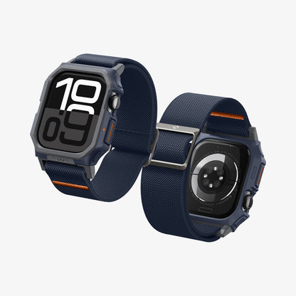 ACS08925 - Apple Watch 10 (46mm) Case Lite Fit Pro in Navy Blue showing the front, partial inner, back and bottom
