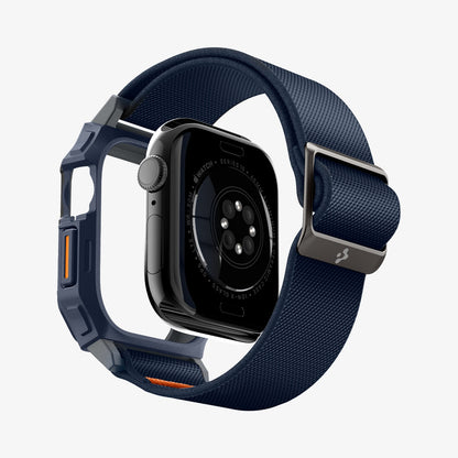 ACS08925 - Apple Watch 10 (46mm) Case Lite Fit Pro in Navy Blue showing the back of the watch face hovering under the watch case showing inner side and bottom back