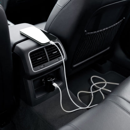 ACP10515 - Car Charger | EV603BT in Black showing back seat and cable charging with the phone