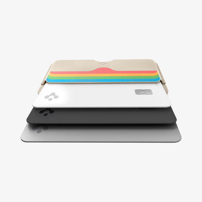 AFA07232 - MagSafe Card Holder Folder Pop (Mag Fit) in Rainbow showing the front with 3 cards inserted zoomed in