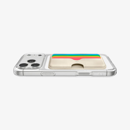 AFA07232 - MagSafe Card Holder Folder Pop (Mag Fit) in Rainbow showing the front and side attached to the back of the device
