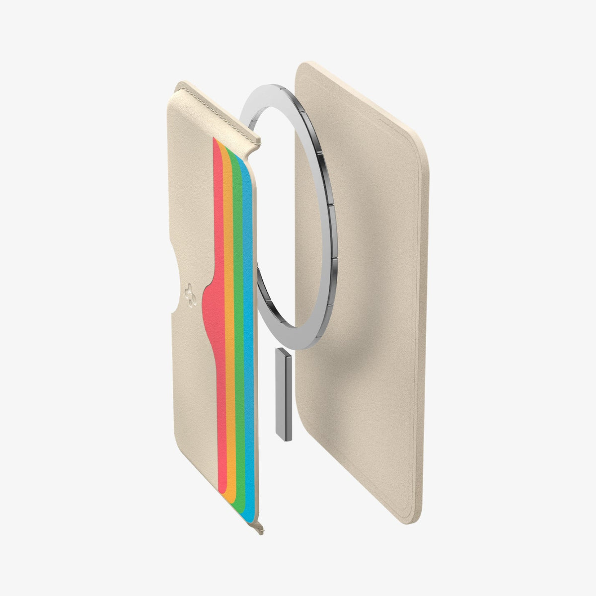 AFA07232 - MagSafe Card Holder Folder Pop (Mag Fit) in Rainbow showing the magnet ring hovering in between the detached front and back