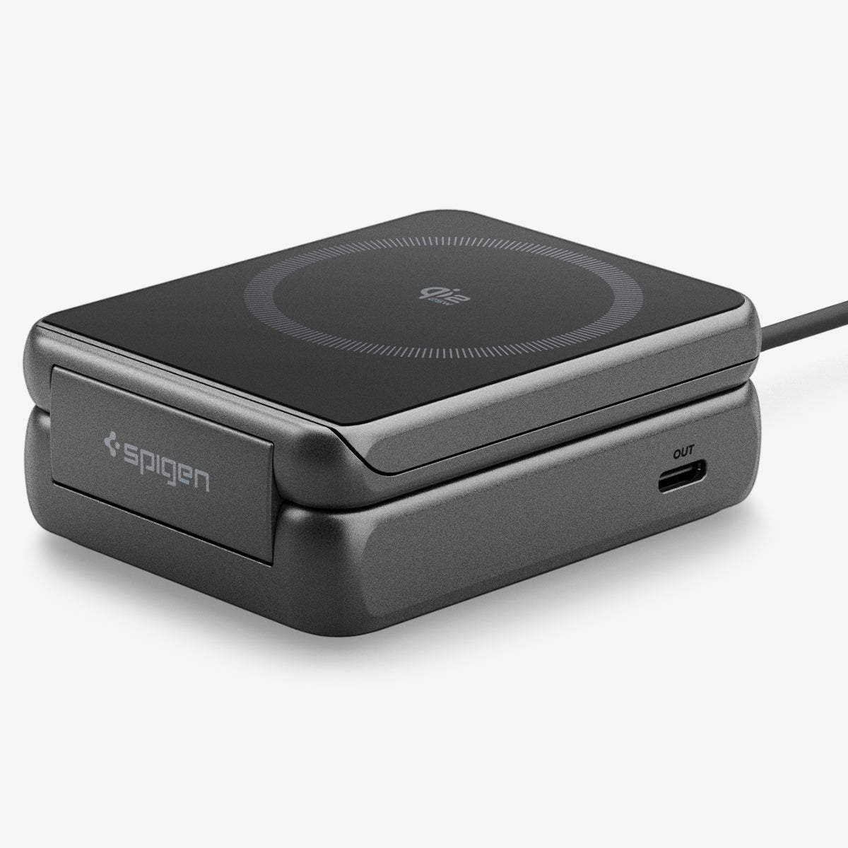 ACH10399 - 2-in-1 Magnetic Wireless Charger | EF302MOQ (Mag Fit) in Black showing front with folding