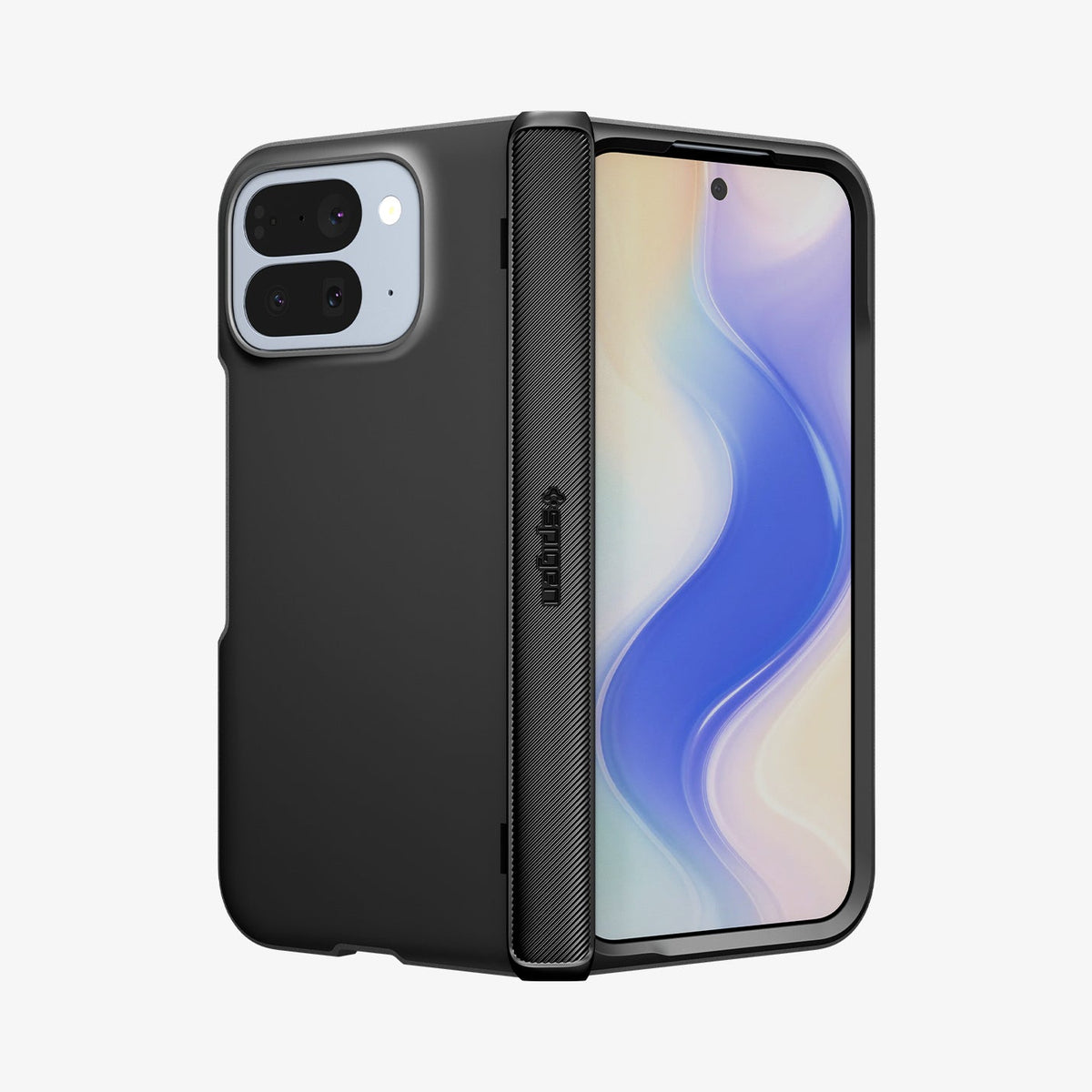 ACS09741 - Pixel 10 Pro Fold Case Slim Armor Pro (MagFit) in black showing the back and front with device slightly folded
