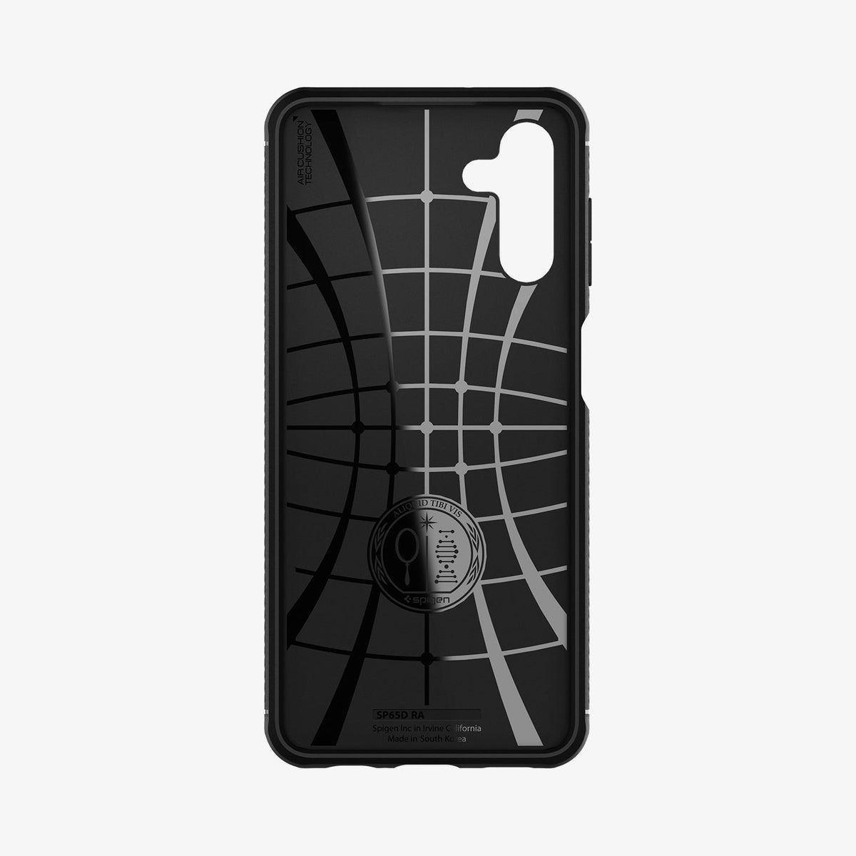 ACS04022 - Galaxy A13 5G Case Rugged Armor in Matte Black showing the with spider web pattern