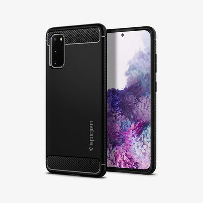 ACS00790 - Galaxy S20 Rugged Armor Case in black showing the back and front
