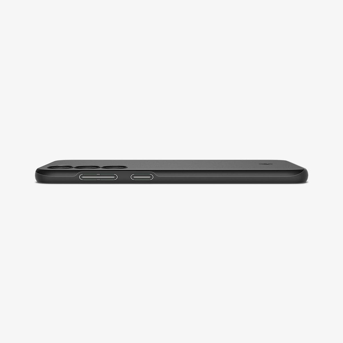 ACS05707 - Galaxy S23 Case Thin Fit in black showing the side and partial back with device laying flat