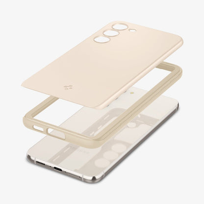 ACS06083 - Galaxy S23 Case Thin Fit in pearled ivory showing the multiple layers of case hovering above device