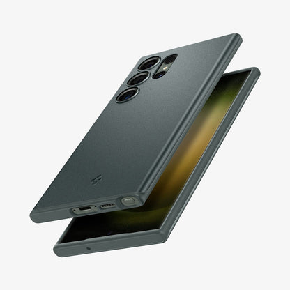 ACS06077 - Galaxy S23 Ultra Case Thin Fit in abyss green showing the back, front and sides