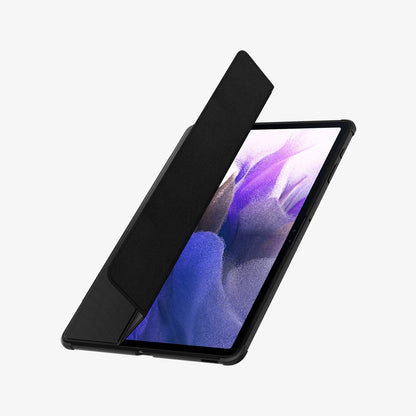 ACS03007 - Galaxy Tab S7 FE Case Rugged Armor Pro in black showing the front with device cover half open