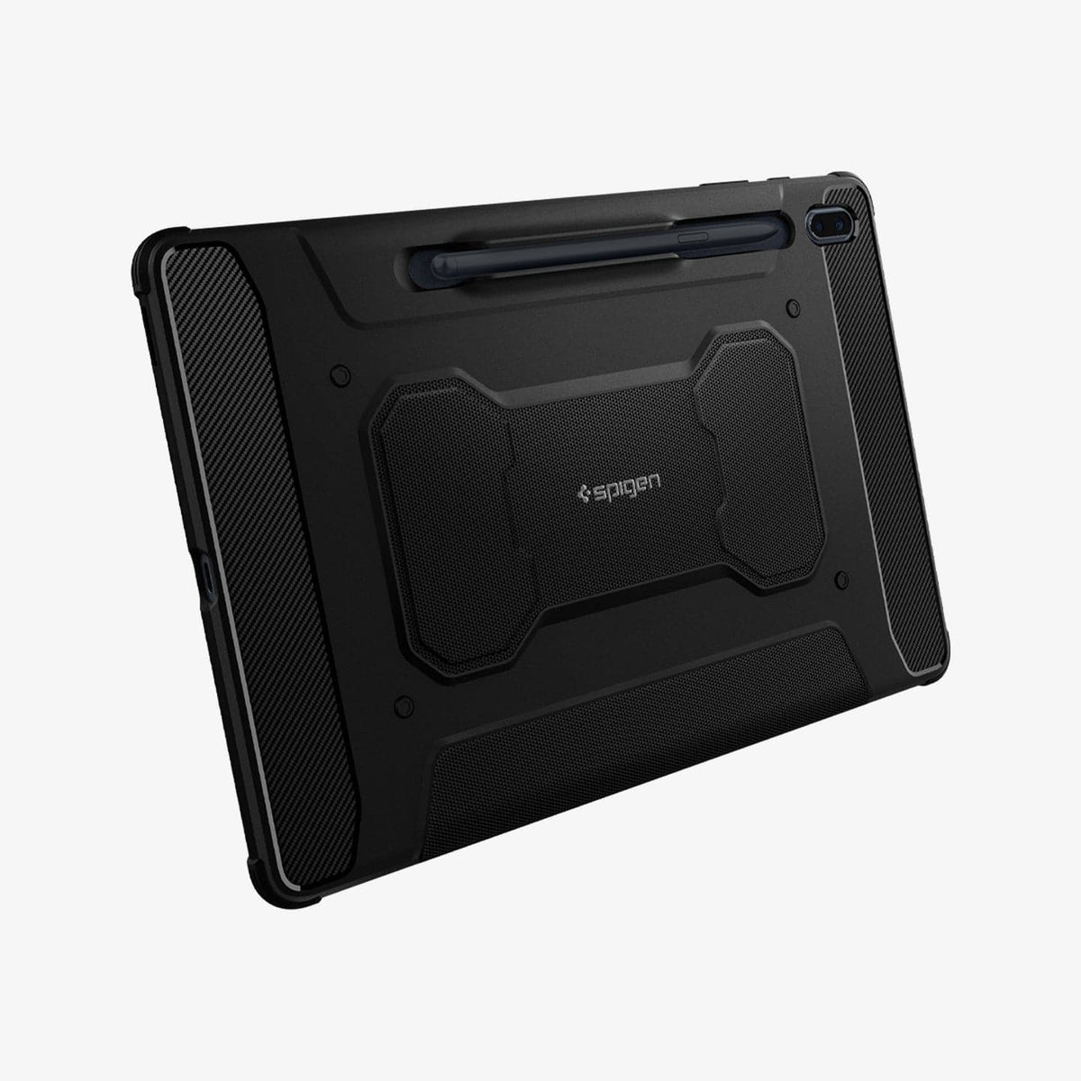 ACS03007 - Galaxy Tab S7 FE Case Rugged Armor Pro in black showing the back and bottom