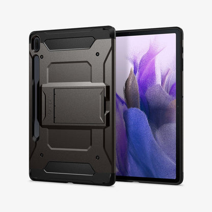 ACS03008 - Galaxy Tab S7 FE Case Tough Armor Pro in gunmetal showing the back and front
