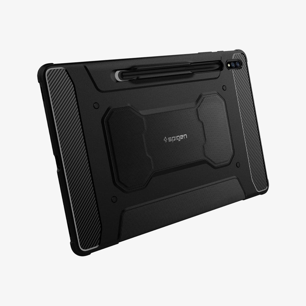 ACS01607 - Galaxy Tab S8+ Case Rugged Armor Pro in black showing the back and bottom