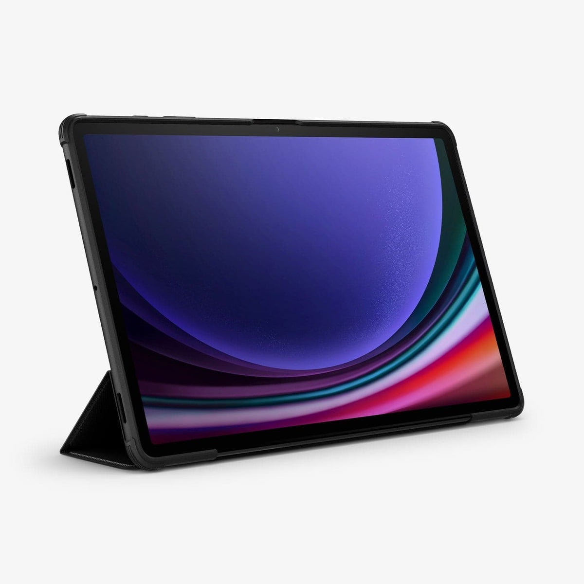 ACS06539 - Galaxy Tab S9+ Case Rugged Armor Pro in black showing the front with device propped up by built in kickstand